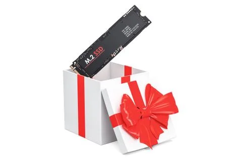 M2 SSD inside gift box, gift concept. 3D rendering Stock Illustration