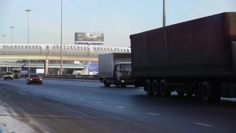 M3 Kiev Highway Overview Featuring Pedestrian Bridge and Traffic Junction Stock Footage 328663546