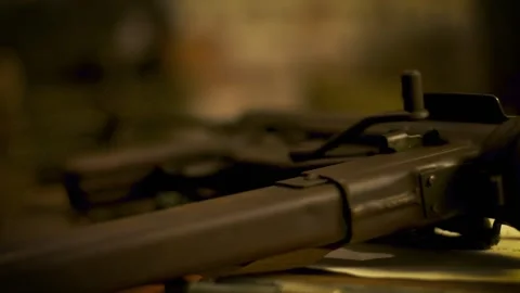 M3 Machine Gun or Grease Gun from World War Two - Old Color Grade Stock-Footage 325350910