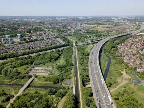 M6 motorway elevated view over Birmingham, England Stock Photos