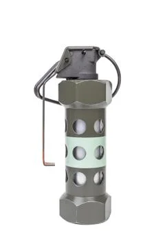 M84 Flash Bang model, weapon army,standard timed fuze hand grenade on white b Foto stock