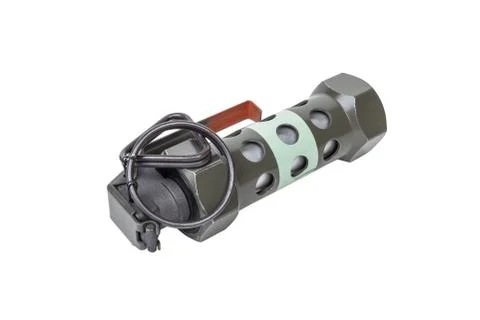 M84 Flash Bang model, weapon army,standard timed fuze hand grenade on white b Foto stock