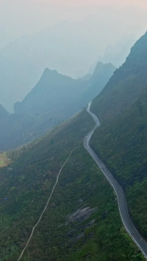 Ma Pi Leng Pass,  Ha Giang, Vietnam, with winding road through mountains, Video stock 329254878