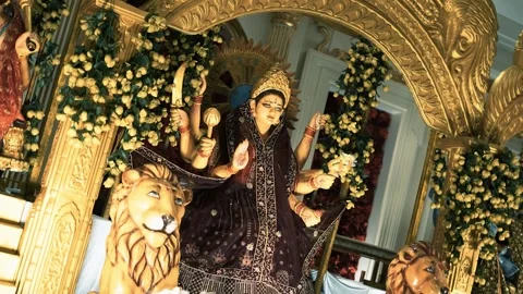Maa Durga Idol Inside Decorated Pandal Stock Footage 317289677