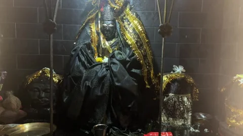 Maa Kali Idol Decorated for Evening Worship Inside Hindu Temple 스톡 동영상 339264356
