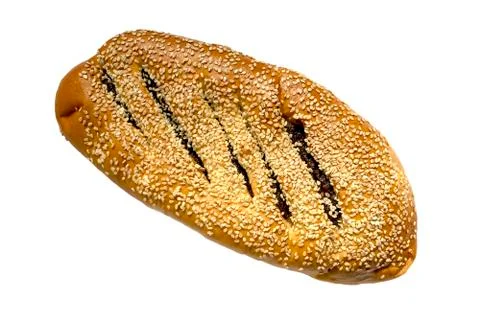 Ma'arook bread with date fruit and sesame seeds isolated on white background Stock Photos