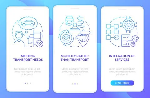 MaaS concept components blue gradient onboarding mobile app screen Stock Illustration