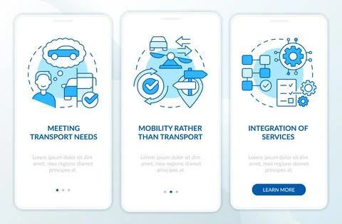 MaaS concept components blue onboarding mobile app screen Stock Illustration