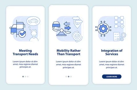 MaaS concept components light blue onboarding mobile app screen Stock Illustration