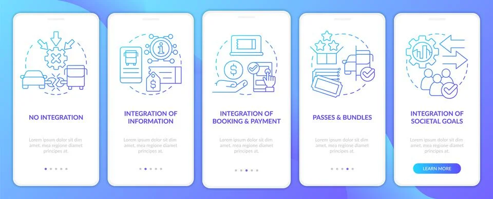MaaS integration levels blue gradient onboarding mobile app screen Stock Illustration