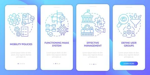 MaaS introduction components blue gradient onboarding mobile app screen Stock Illustration