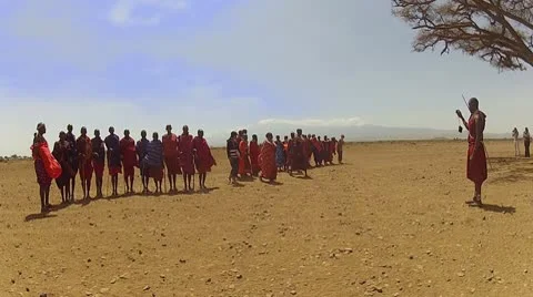 Maasai dance and sing for outsiders on the plains of africa Stock Footage 10789470