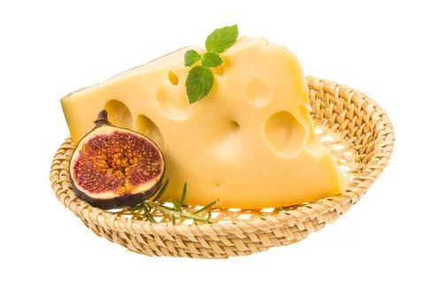 Maasdam cheese with fig Stock Photos