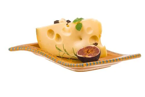 Maasdam cheese with fig Stock Photos
