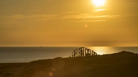 Maasvlakte beach sunset timelapse Stock Footage 98356847