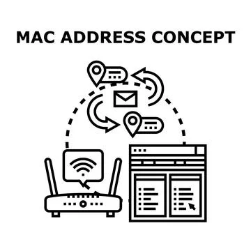 Mac address concept identifying device network location Stock Illustration