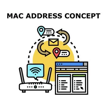 Mac address concept identifying device network location Stock Illustration
