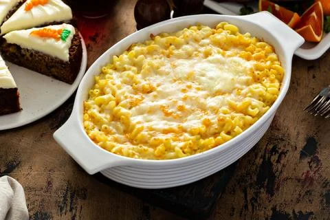 Mac and cheese on a festive Easter table Stock Photos