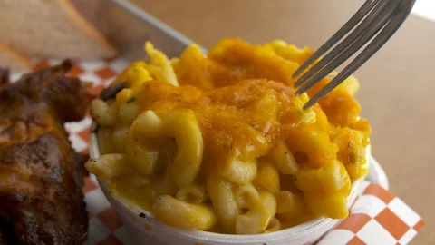 Mac N cheese cheese pull  Stock Footage