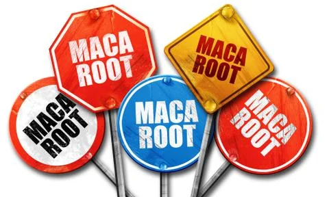 Maca root, 3D rendering, rough street sign collection Stock Illustration