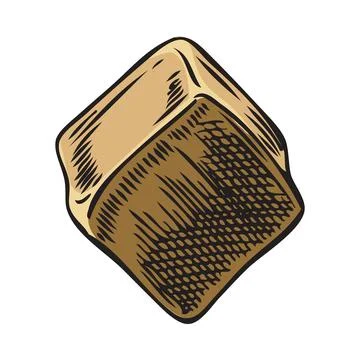 Maca root cube piece sketch vector icon, hand drawn cut brown tuber superfood Stock Illustration