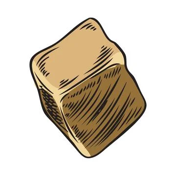 Maca root cube piece vector sketch, hand drawn cut brown tuber superfood Stock Illustration
