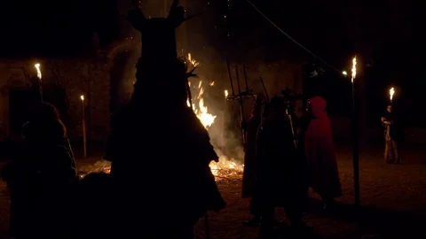 Macabre Dance Bonfire Slow Motion Video stock 124690158