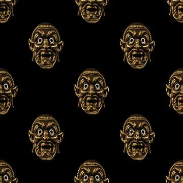 Macabre Mask Motif Seamless Pattern イラスト素材