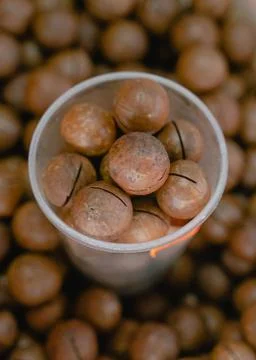 Macadamia close-up in a glass Stock Photos