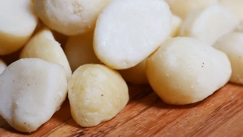 Macadamia nut kernels, close up Stock Footage 76438643
