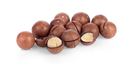 Macadamia nut on white background Stock Photos