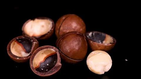 Macadamia Nuts on Black Background Vídeo Stock 310284416
