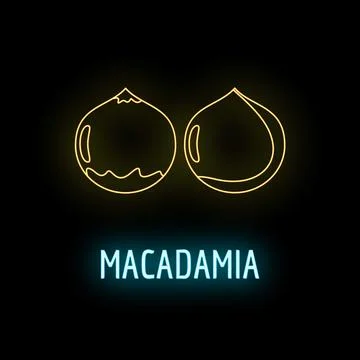 Macadamia nuts neon sign on black background Stock Illustration