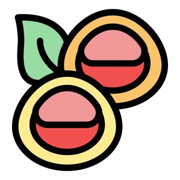 Macadamia nuts showing soft pink and reddish kernel with green leaf Illustrazione stock