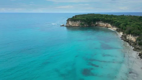 Macao beach Cliffs Drone View on Overcast Day. Dominican Republic Stock Footage 312000520