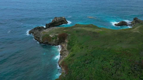 Macao beach Cliffs Drone View on Overcast Day. Dominican Republic Stock Footage 312001201