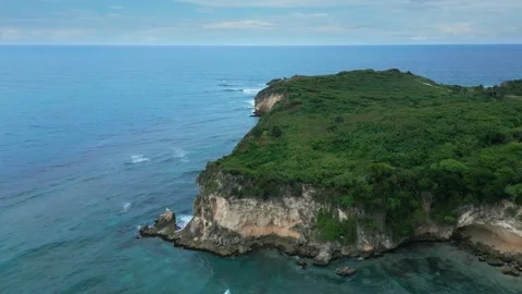 Macao beach Cliffs Drone View on Overcast Day. Dominican Republic Stock Footage 312464765