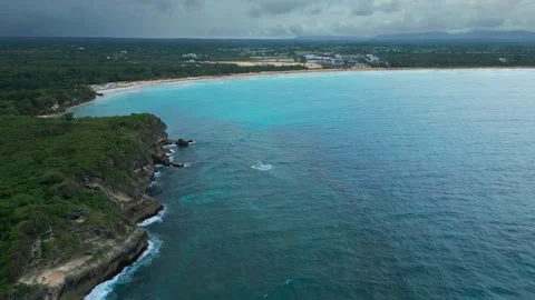 Macao beach Cliffs Drone View on Overcast Day. Dominican Republic Stock Footage 312464840