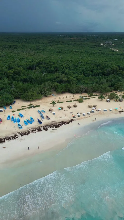 Macao beach Drone View on Overcast Day. Dominican Republic Stock Footage 312000810