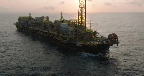 Macao, Brazil - 01 August 2024: Aerial view of industrial vessel in ocean, Stock Footage 284814560
