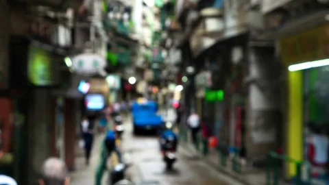 Macao - Defocused people walking in small street. 4K resolution. October 2016 Stock Footage 70833028