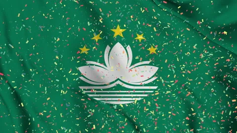 Macao flag seamless animation with paper confetti Stock Footage 223331419