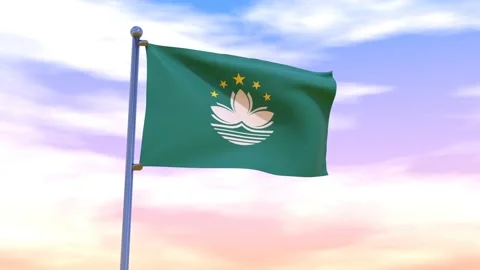 Macao Flag waving in the high wind Stock Footage 154711620