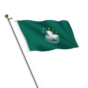 Macao flagpole 3d illustration with clipping path Stock Illustration