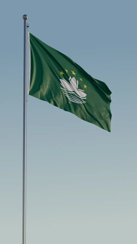 Macao Macau Flag Seamless Loop Cinematic Realistic Waving Blue Sky Stock Footage 320438130
