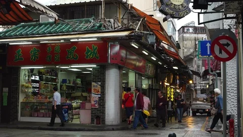 Macao - People walking in Historic Centre of Macao. 4K resolution Stock Footage 70833396
