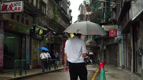 Macao - People walking in small charming street. 4K resolution Stock Footage 70832949