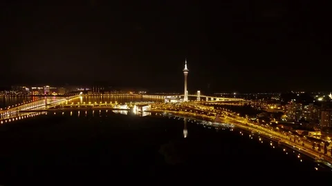 Macao Tower at night - view from above - Wide shot -Time lapse Stock Footage 82861431