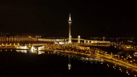 Macao Tower at night - view from above – Medium shot -Time lapse Stock Footage 82863331