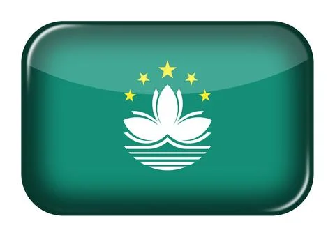 Macao web icon rectangle button with clipping path 3d illustration Stock Illustration